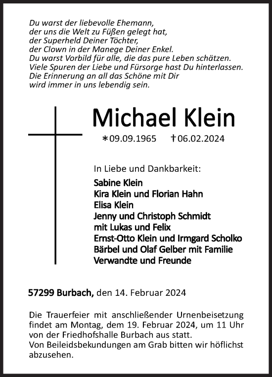 Traueranzeige von Michael Klein von Siegener Zeitung