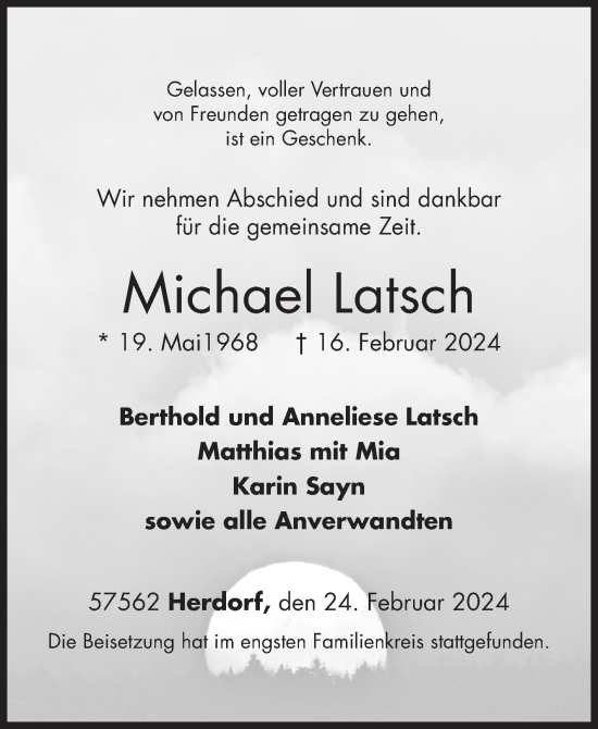 Traueranzeige von Michael Latsch von Siegener Zeitung