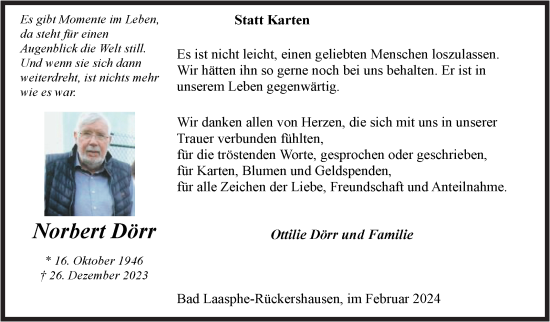 Traueranzeige von Norbert Dörr von Siegener Zeitung