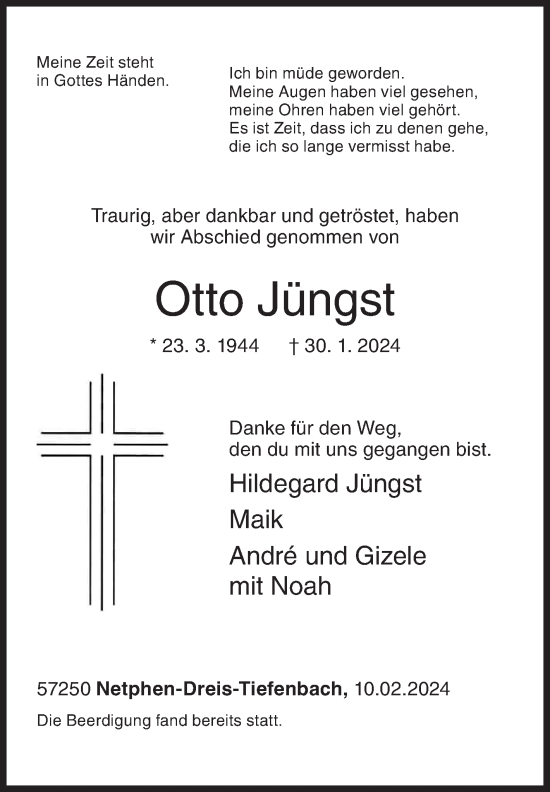 Traueranzeige von Otto Jüngst von Siegener Zeitung