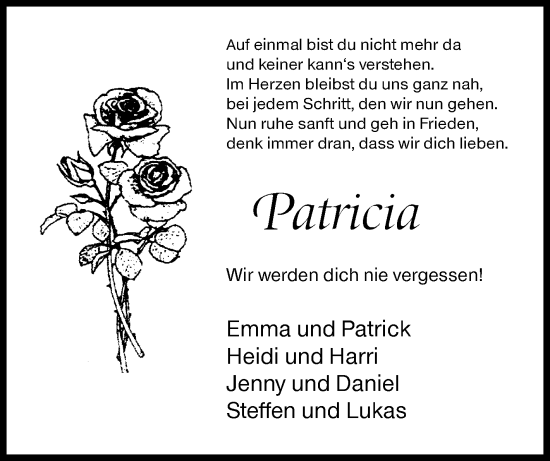 Traueranzeige von Patricia  von Siegener Zeitung