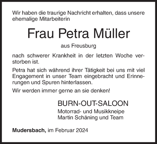 Traueranzeige von Petra Müller von Siegener Zeitung