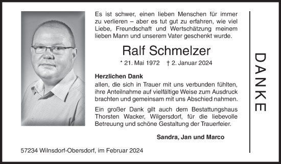 Traueranzeige von Ralf Schmelzer von Siegener Zeitung