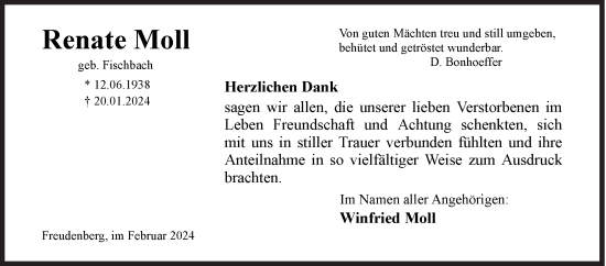 Traueranzeige von Renate Moll von Siegener Zeitung