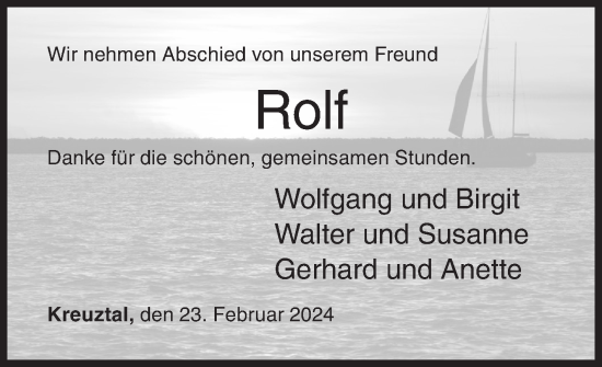 Traueranzeige von Rolf  von Siegener Zeitung
