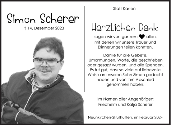 Traueranzeige von Simon Scherer von Siegener Zeitung