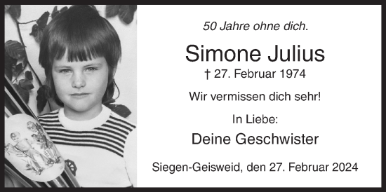 Traueranzeige von Simone Julius von Siegener Zeitung