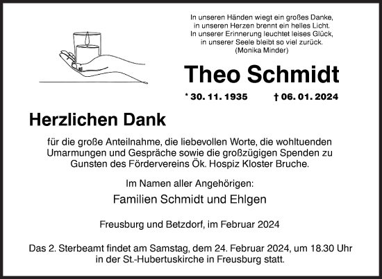 Traueranzeige von Theo Schmidt von Siegener Zeitung