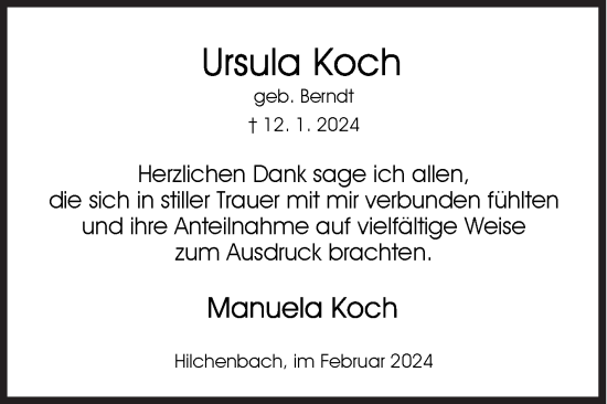 Traueranzeige von Ursula Koch von Siegener Zeitung