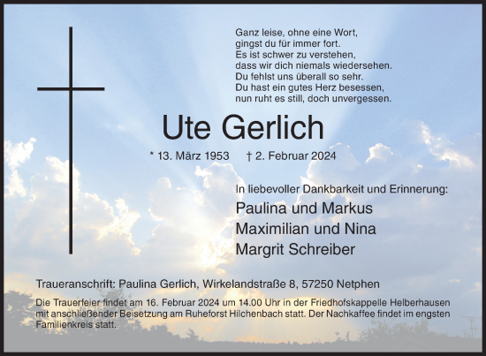 Traueranzeige von Ute Gerlich von Siegener Zeitung