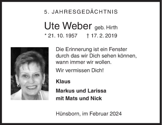 Traueranzeige von Ute Weber von Siegener Zeitung