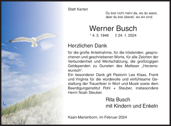 Traueranzeige von Werner Busch von Siegener Zeitung