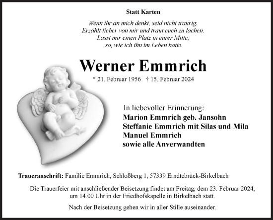 Traueranzeige von Werner Emmrich von Siegener Zeitung