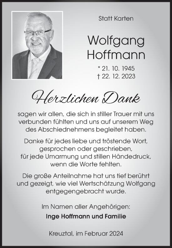 Traueranzeige von Wolfgang Hoffmann von Siegener Zeitung