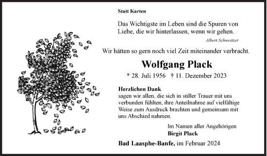 Traueranzeige von Wolfgang Plack von Siegener Zeitung