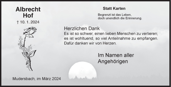 Traueranzeige von Albrecht Hof von Siegener Zeitung