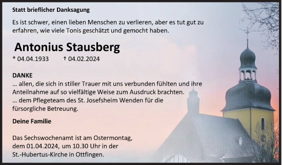 Traueranzeige von Antonius Stausberg von Siegener Zeitung