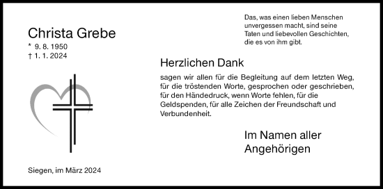 Traueranzeige von Christa Grebe von Siegener Zeitung