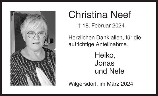 Traueranzeige von Christina Neef von Siegener Zeitung