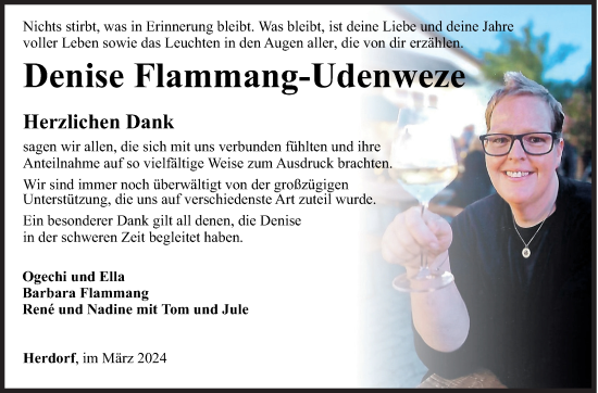 Traueranzeige von Denise Flammang-Udenweze von Siegener Zeitung