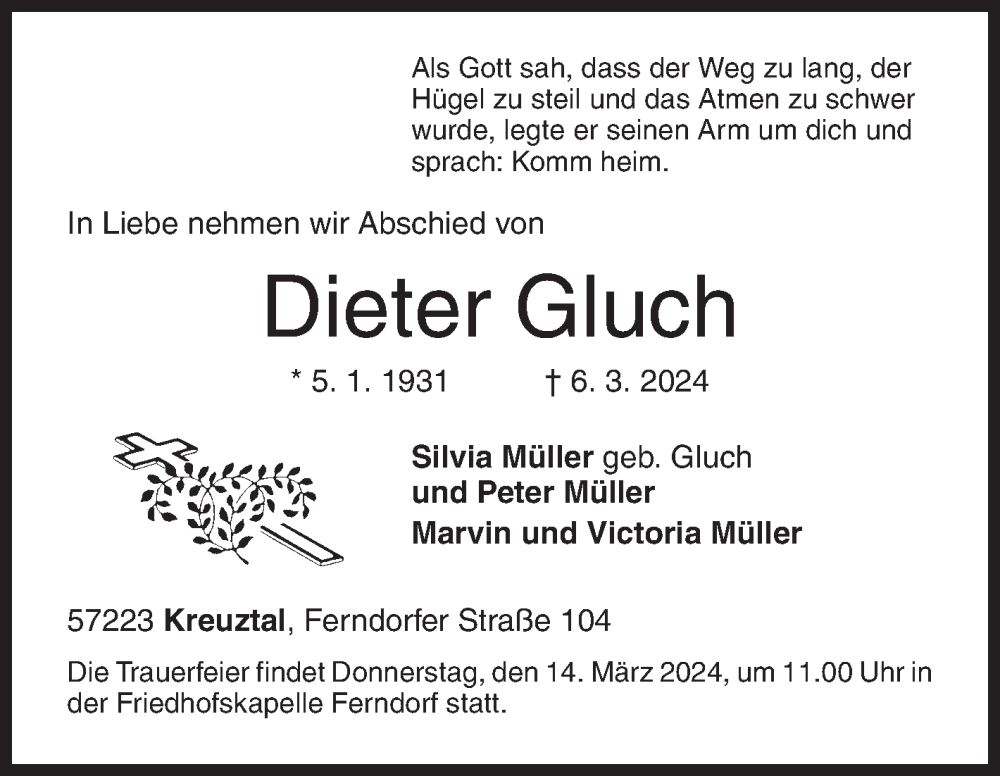  Traueranzeige für Dieter Gluch vom 09.03.2024 aus Siegener Zeitung