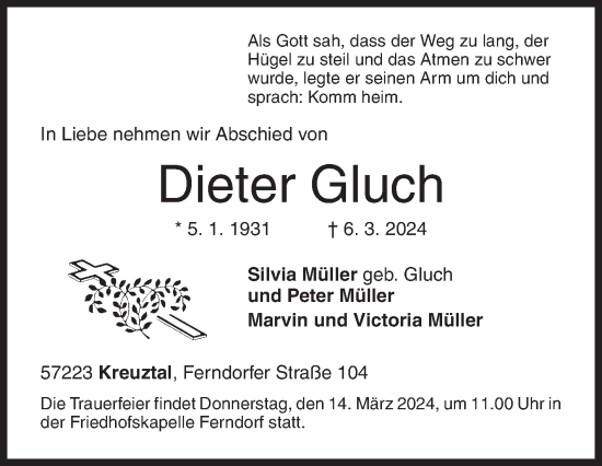 Traueranzeige von Dieter Gluch von Siegener Zeitung