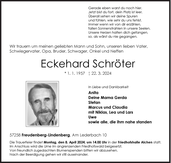 Traueranzeige von Eckehard Schröter von Siegener Zeitung