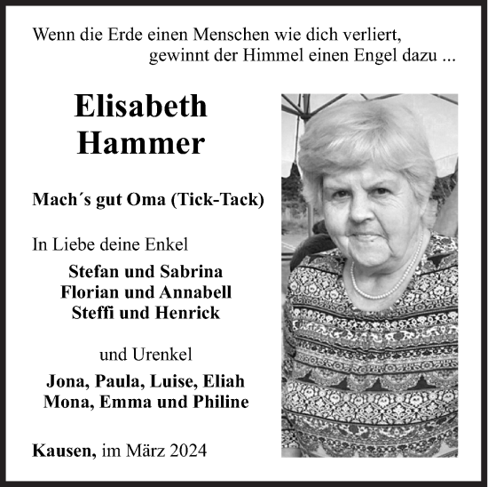 Traueranzeige von Elisabeth Hammer von Siegener Zeitung