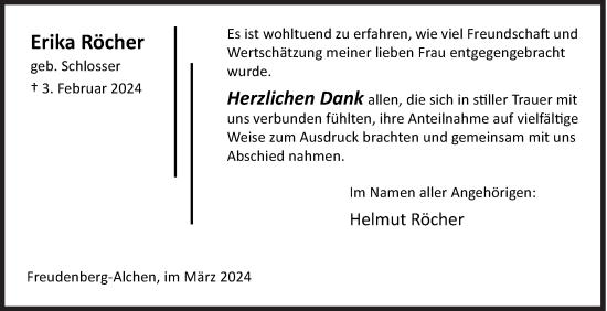 Traueranzeige von Erika Röcher von Siegener Zeitung