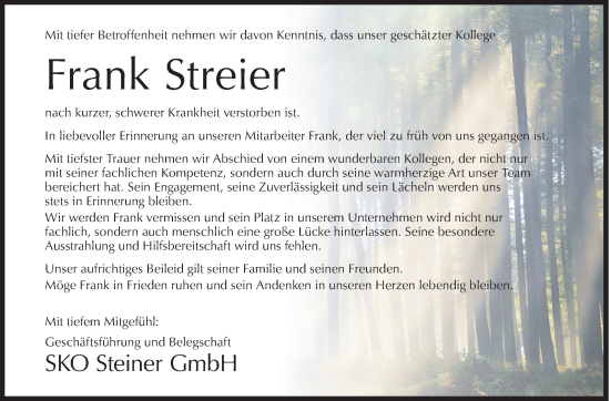 Traueranzeige von Frank Streier von Siegener Zeitung