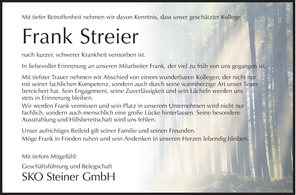  Traueranzeige für Frank Streier vom 18.03.2024 aus Siegener Zeitung