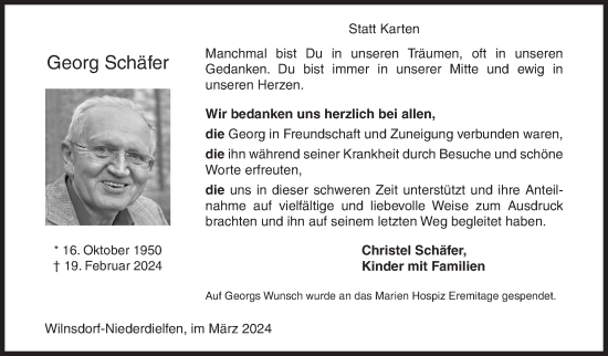 Traueranzeige von Georg Schäfer von Siegener Zeitung