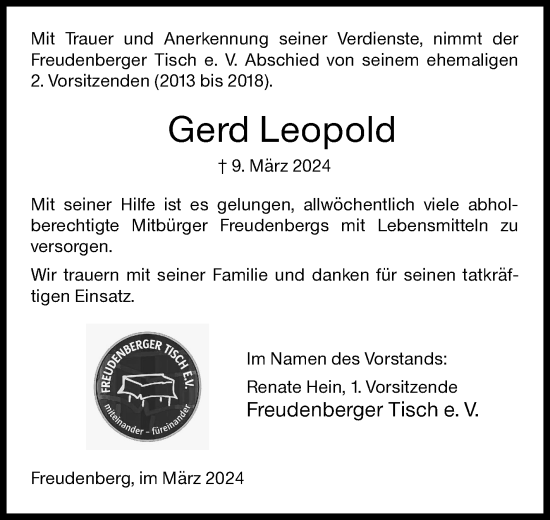 Traueranzeige von Gerd Leopold von Siegener Zeitung