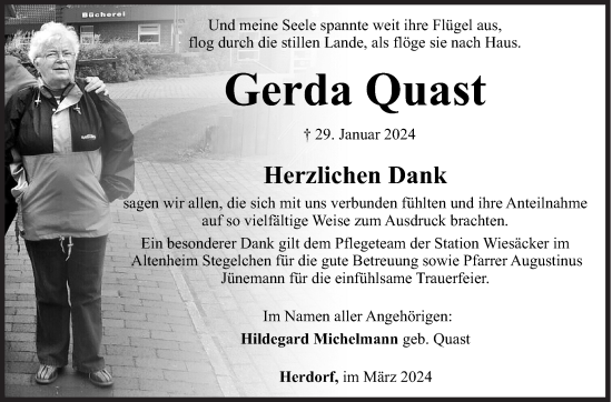 Traueranzeige von Gerda Quast von Siegener Zeitung