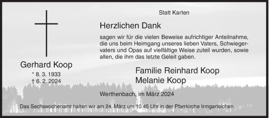 Traueranzeige von Gerhard Koop von Siegener Zeitung