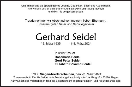 Traueranzeige von Gerhard Seidel von Siegener Zeitung