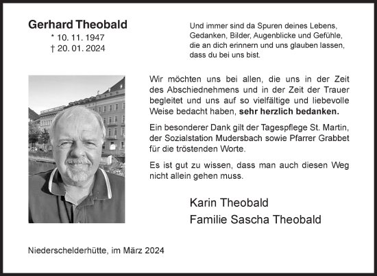 Traueranzeige von Gerhard Theobald von Siegener Zeitung