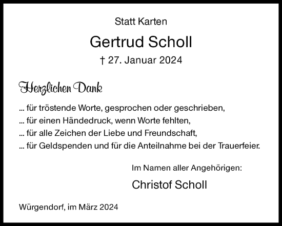 Traueranzeige von Gertrud Scholl von Siegener Zeitung
