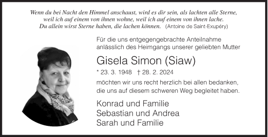 Traueranzeige von Gisela Simon von Siegener Zeitung