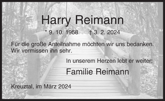 Traueranzeige von Harry Reimann von Siegener Zeitung