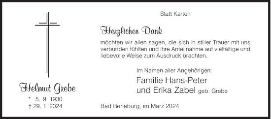 Traueranzeige von Helmut Grebe von Siegener Zeitung
