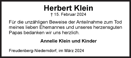 Traueranzeige von Herbert Klein von Siegener Zeitung