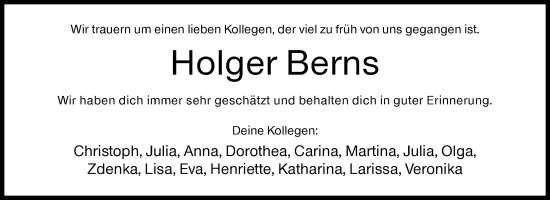 Traueranzeige von Holger Berns von Siegener Zeitung