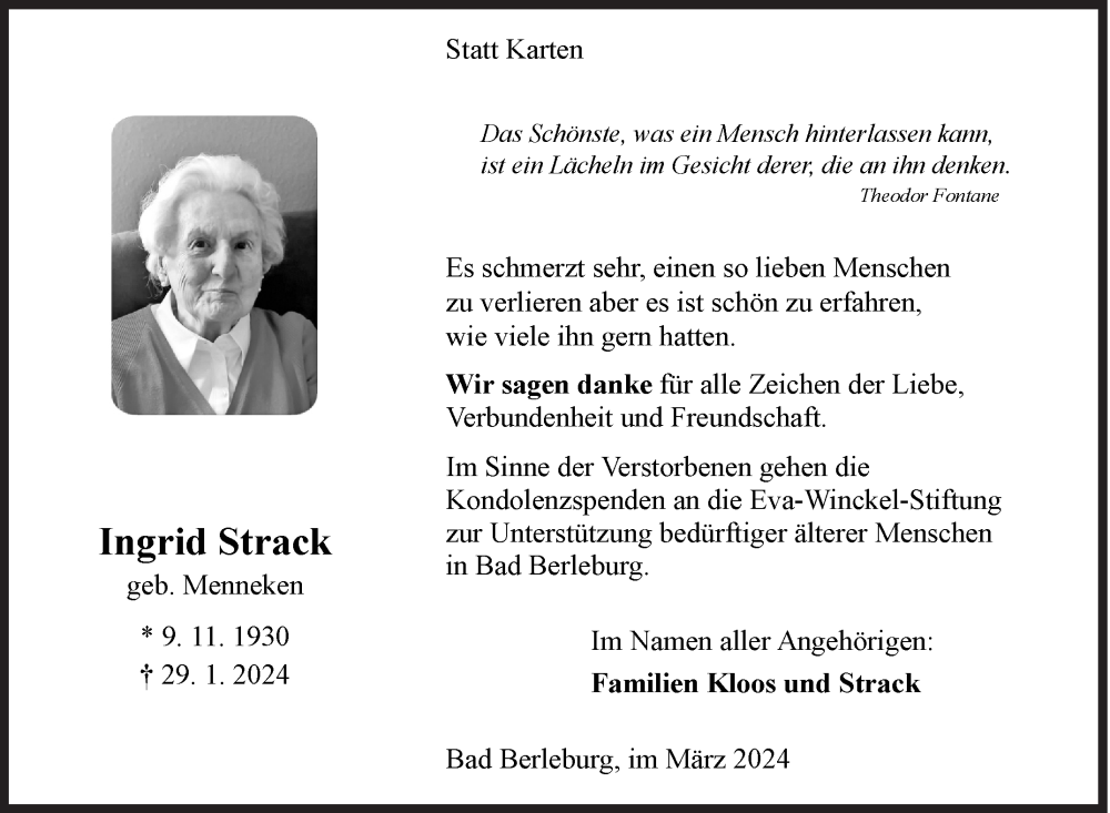  Traueranzeige für Ingrid Strack vom 23.03.2024 aus Siegener Zeitung