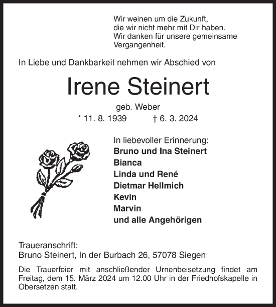 Traueranzeige von Irene Steinert von Siegener Zeitung