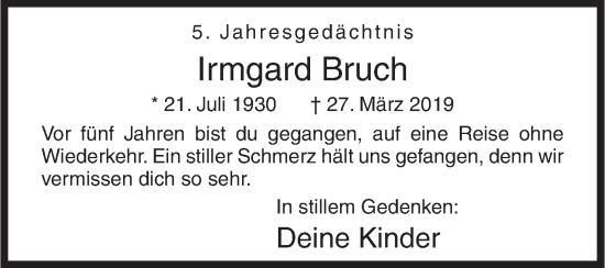 Traueranzeige von Irmgard Bruch von Siegener Zeitung
