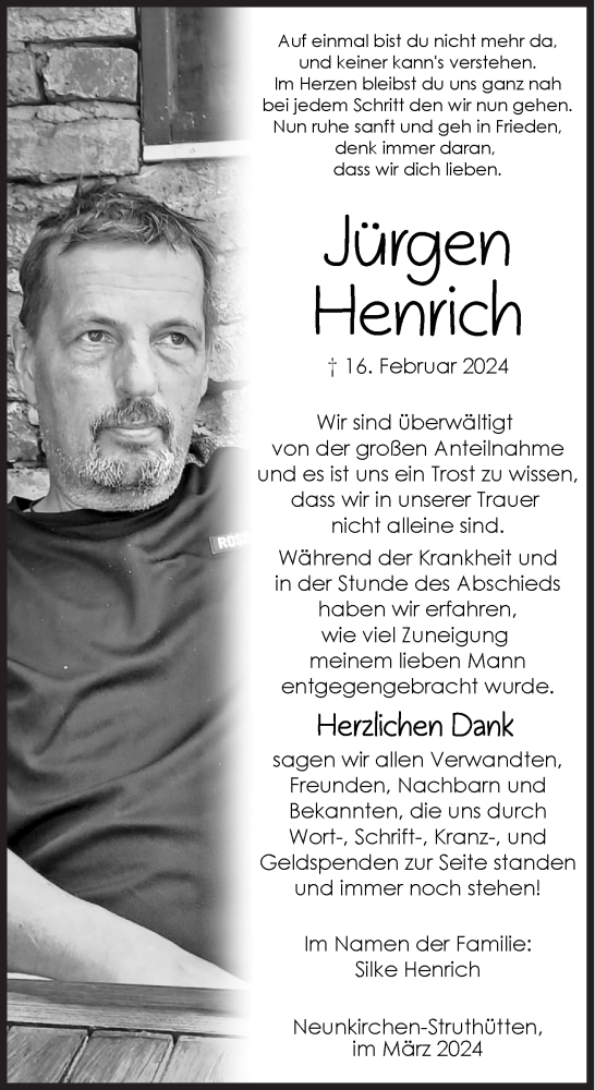 Traueranzeige von Jürgen Henrich von Siegener Zeitung