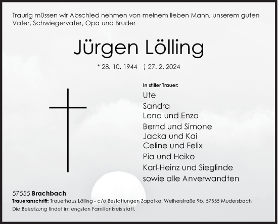 Traueranzeige von Jürgen Lölling von Siegener Zeitung