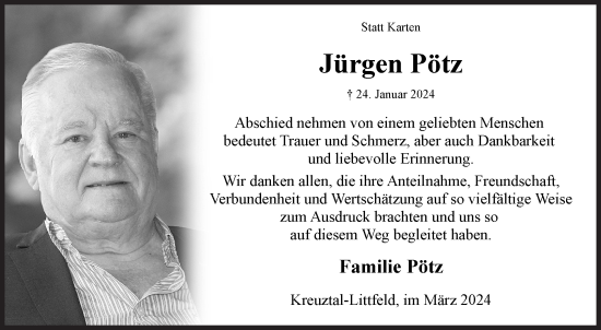 Traueranzeige von Jürgen Pötz von Siegener Zeitung