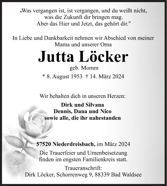 Traueranzeige von Jutta Löcker von Siegener Zeitung